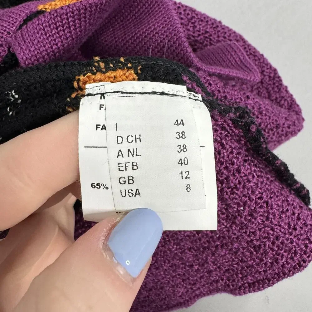 Missoni Sweater Womens 8‎ Black Purple Striped Cardigan Pockets Made in Italy
